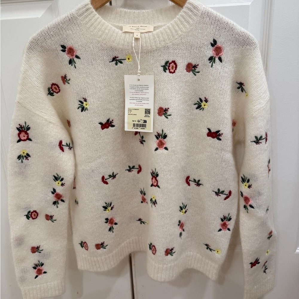 Sezane Floral Embroidered Cream Sweater - Picture 5 of 8